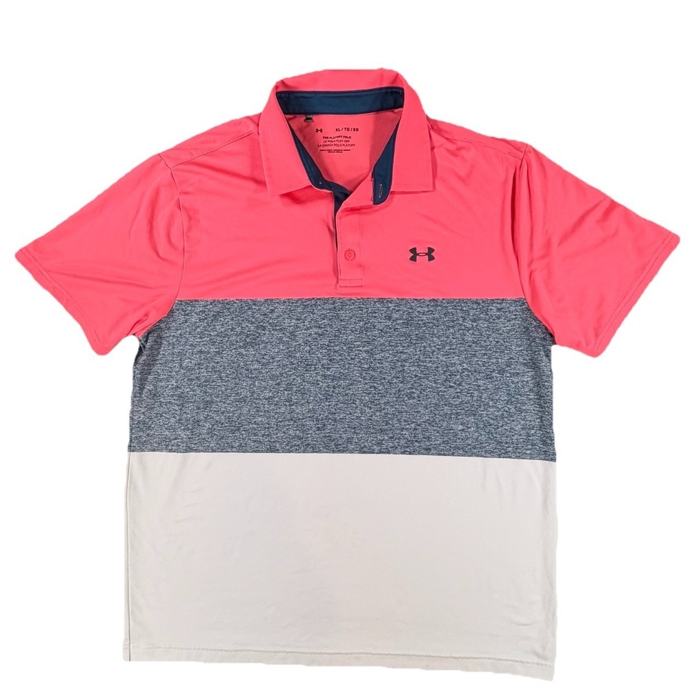 Under Armour Men's XL Playoff Polo Golf Shirt‎ Performance Colorblock Pink White